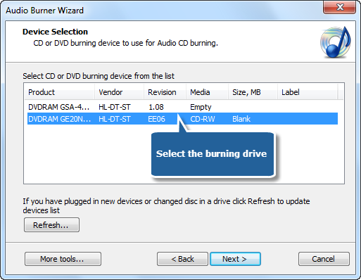 Select One of Usable Burning Drives