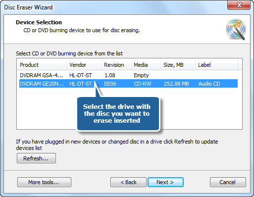 Select One of Usable Erasing Drives
