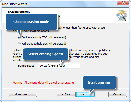 Select Erasing Types and Speed