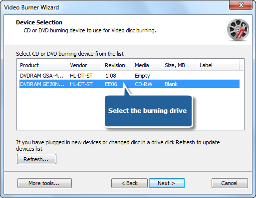 Select One of Usable Burning Drives