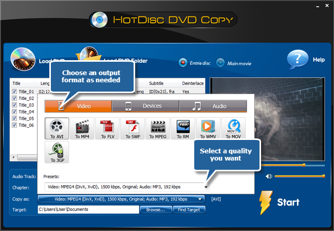 Specify Output Format & Quality