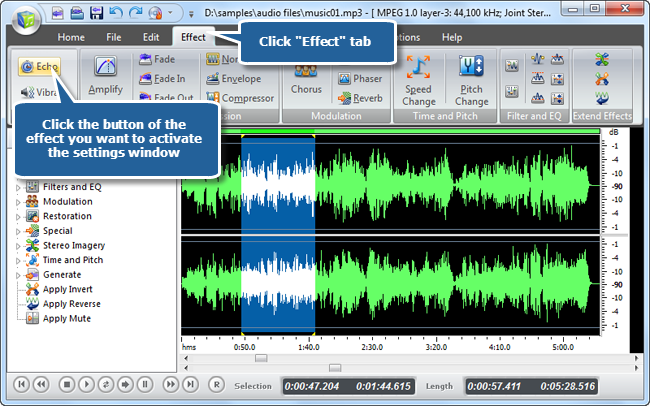 Add Audio Effects to the Selected Region