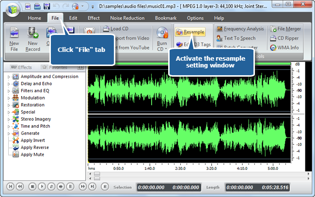 Open Resample Setting Window