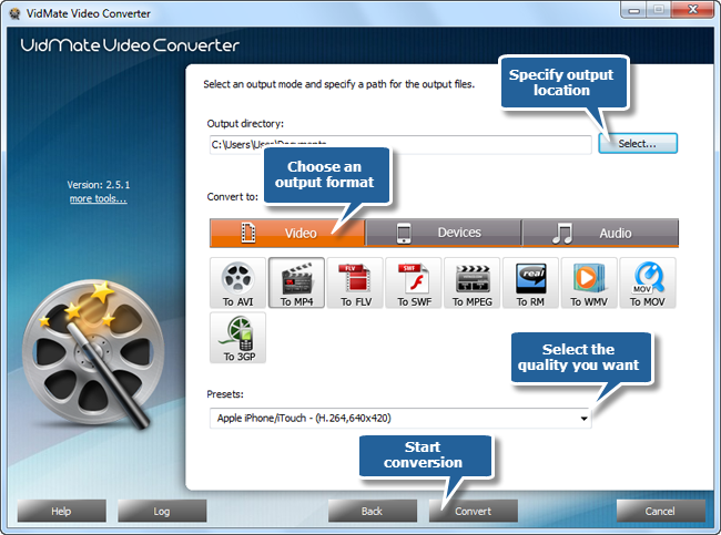 Choose Output Settings