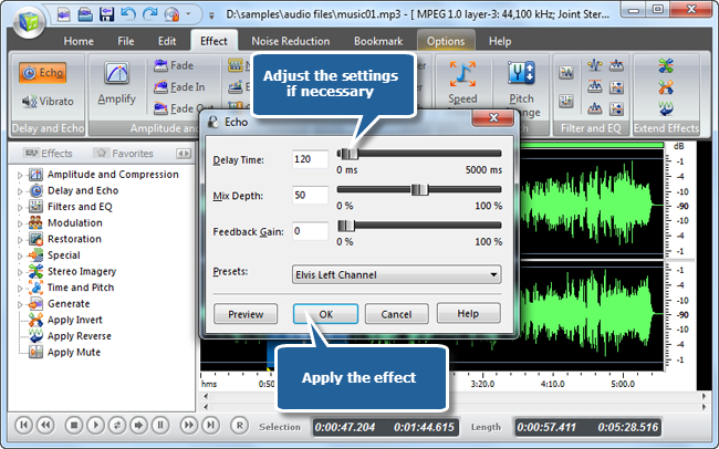 Set the output specifications